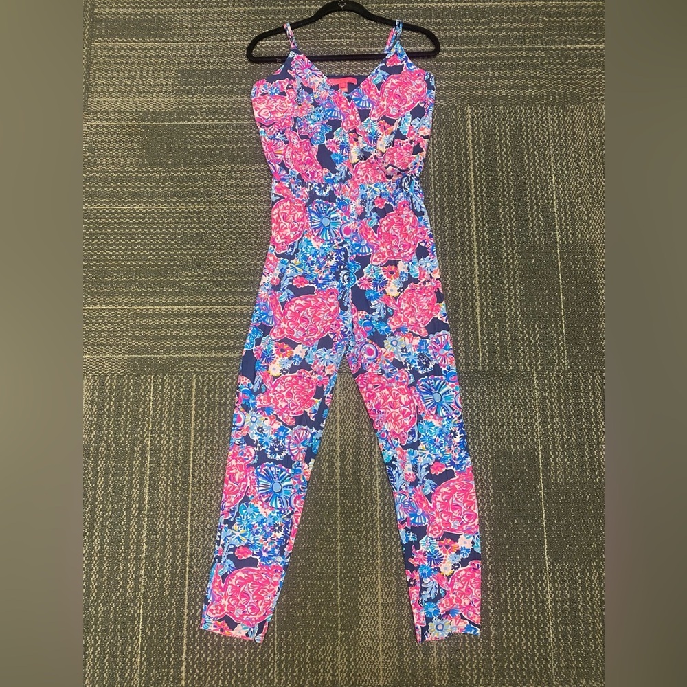 Lilly Pulitzer Dante Jumpsuit Stretchy High Tide Navy Turtle Amazement Size  S - Picture 11 of 16